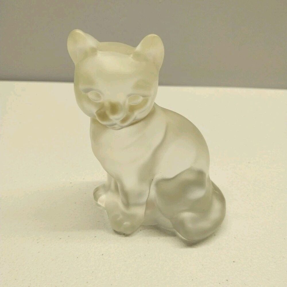Vintage Fenton Satin Frosted Glass Cat Figurine Seated Kitty 3.75"